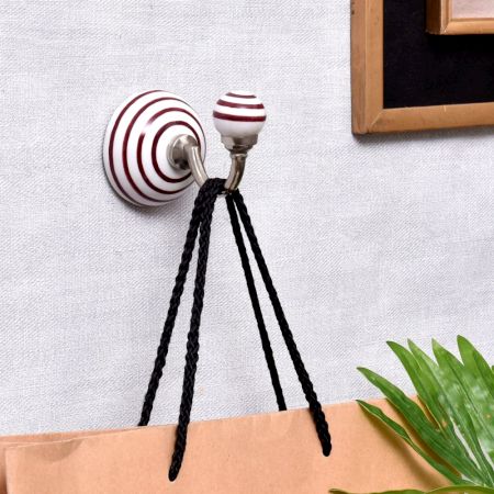 White Cherry Striped Wall Hooks